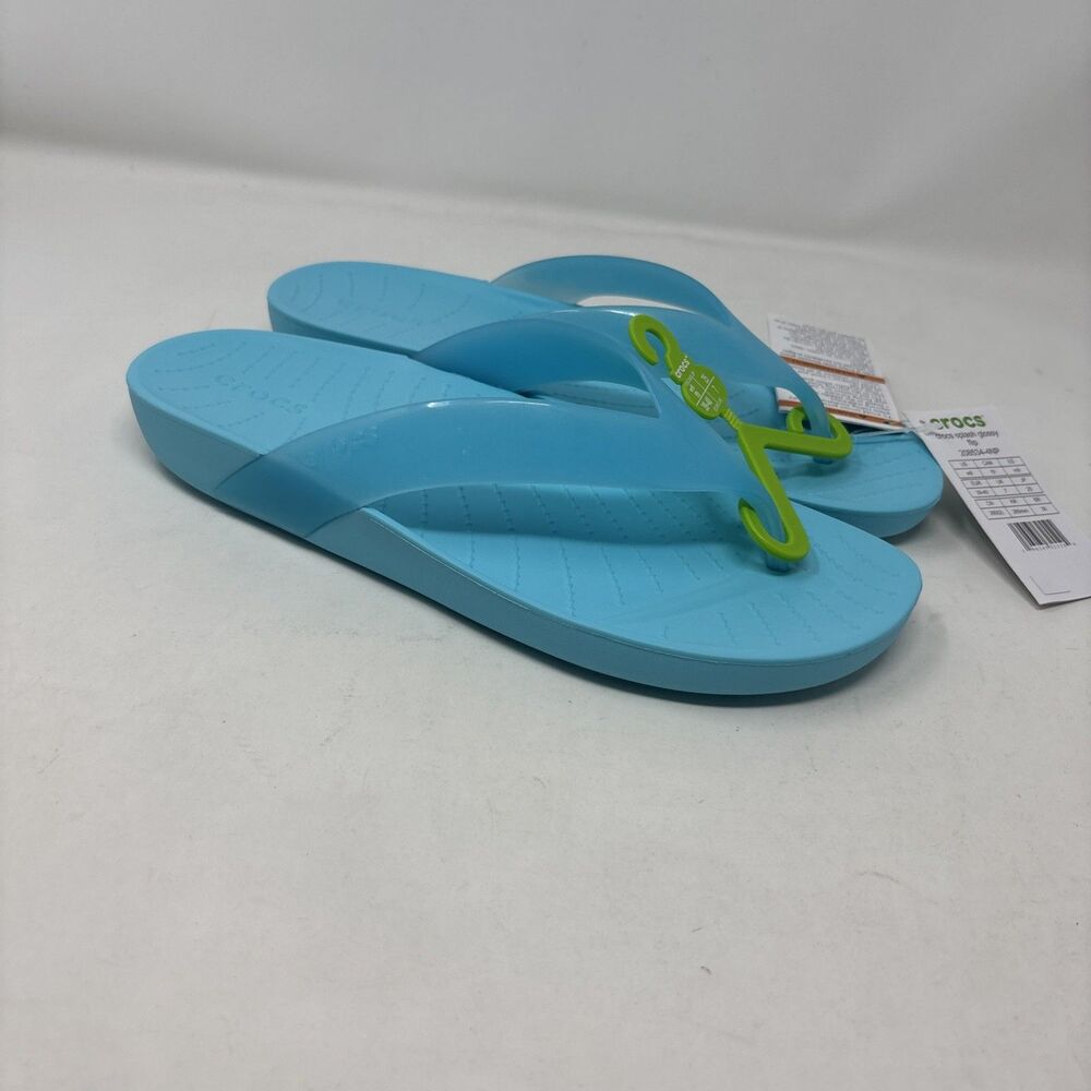 Crocs Splash Glossy Flip Flops Women’s 9 Aqua Blue Turquoise Sandals NWT
